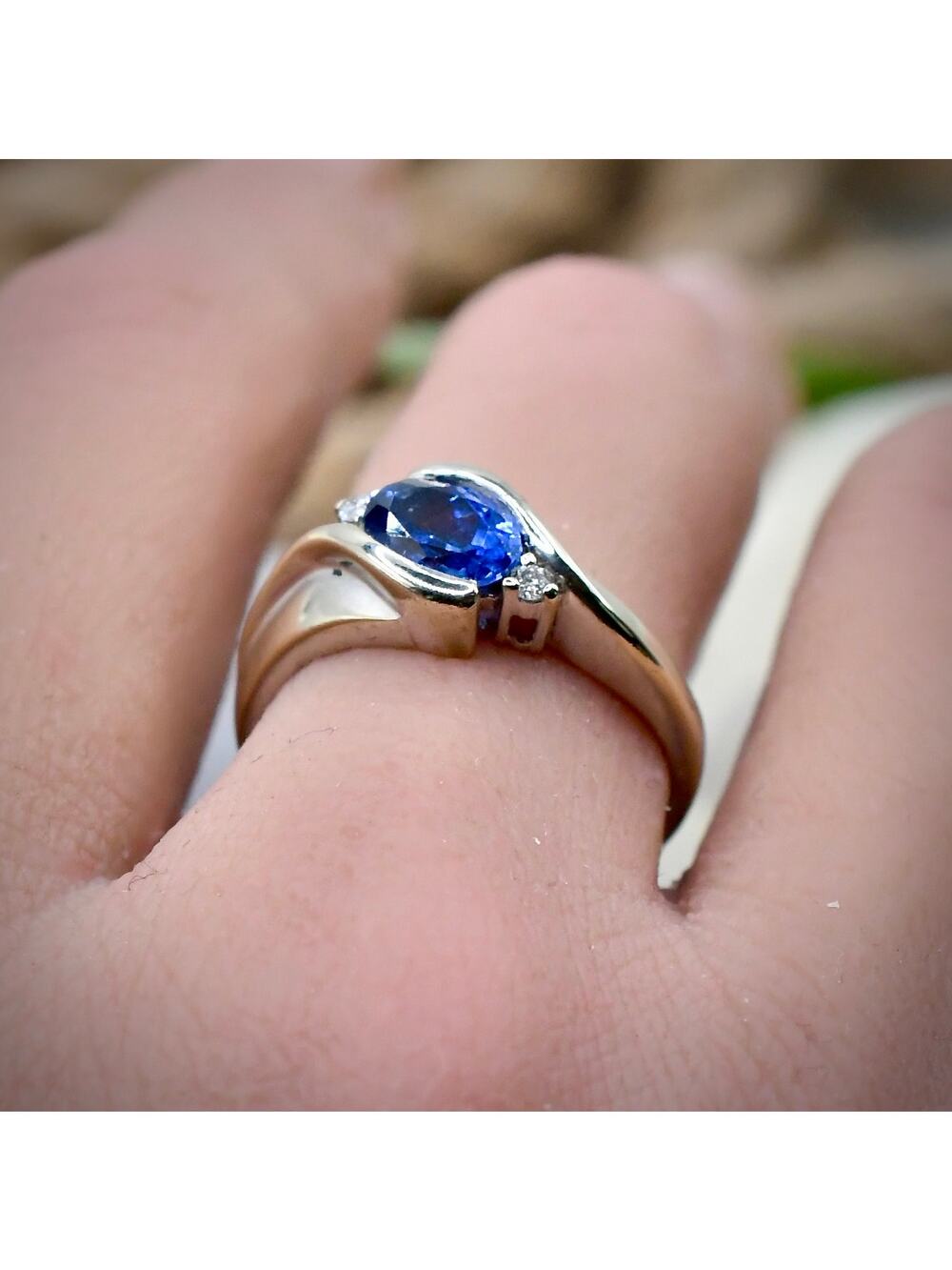 10k White Gold Sapphire Diamond Ring Vintage Bypass Minimalist Band LGL Size 6.5
